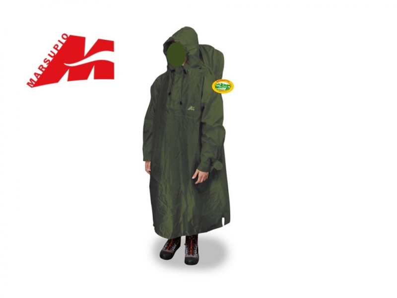 MARSUPIO Poncho Impermeabile con maniche e coprizaino verde 