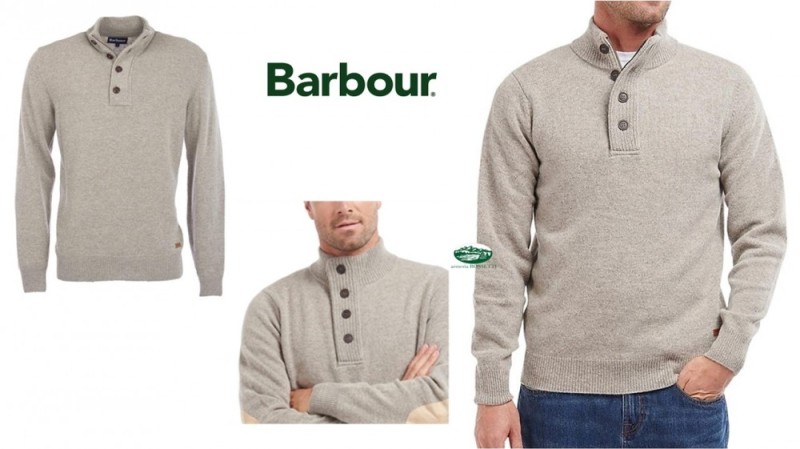 BARBOUR Maglia ESSENTIAL mezza zip Lambswool colore tortora