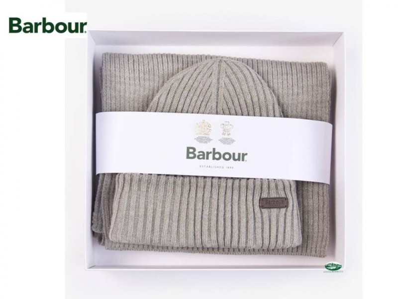 BARBOUR Set cappello e sciarpa grigio chiaro