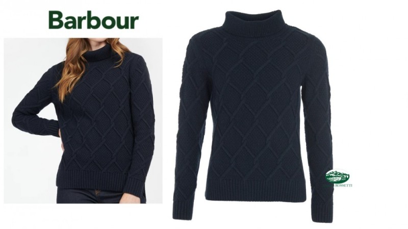 BARBOUR maglia BOURNE dolcevita a trecce blu donna
