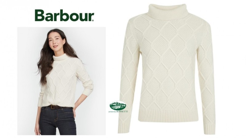 BARBOUR maglia BURNE dolcevita a trecce colore panna donna