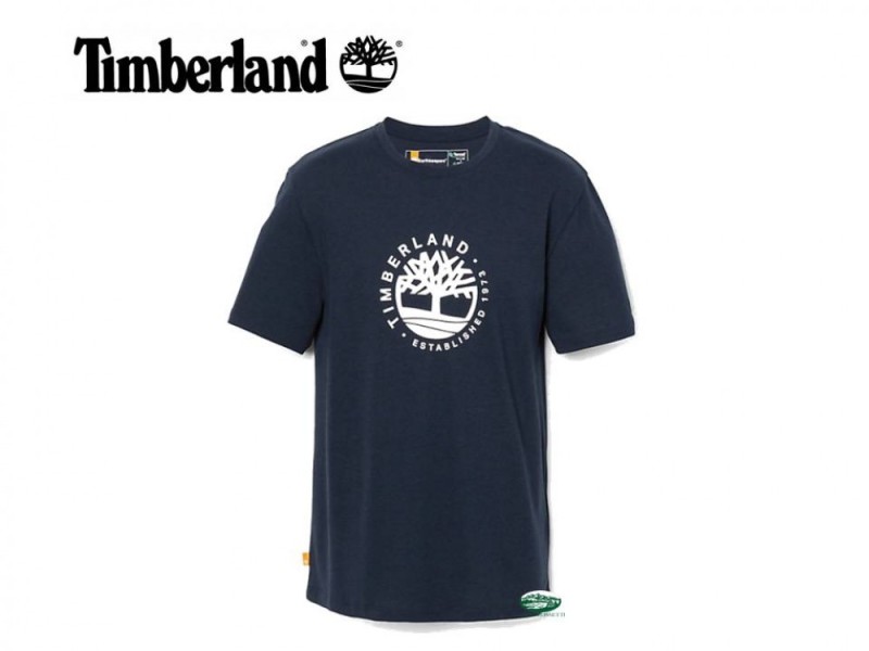 TIMBERLAND T-shirt blu con logo Refibra