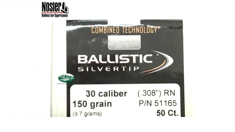NOSLER palle BALLISTIC SILVERTIP cal.30 (.308) 150gr. RN 50pz. 51165