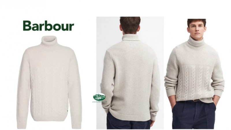 BARBOUR Maglia Chalk Marl dolcevita a trecce beige