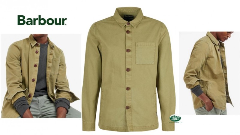 BARBOUR Giacca Overshirt Washed cotone colore verde salvia