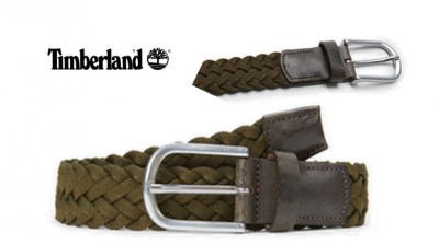 TIMBERLAND Cintura Intrecciata con dettagli in pelle elastica colore verde