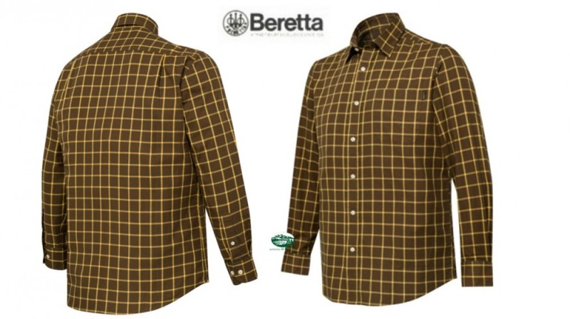 BERETTA Camicia Bryggen quadro marrone giallo sul fondo verde LU382