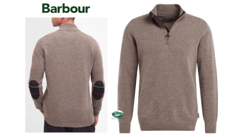 BARBOUR Maglia Holden mezza zip colore tortora