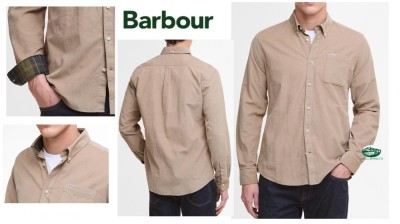 BARBOUR Camicia Ramsey finitura in velluto colore beige 