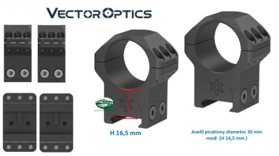 VECTOR OPTICS Anelli X-ACCU Picatinny a 6 viti diametro 30 mm medi XASR-3052