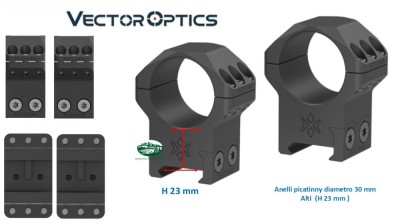 VECTOR OPTICS Anelli X-ACCU Picatinny a 6 viti diametro 30 mm alti XASR-3053