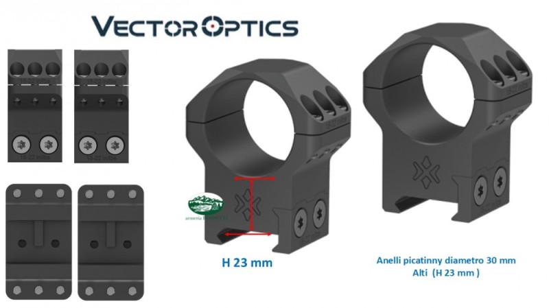 VECTOR OPTICS Anelli X-ACCU Picatinny a 6 viti diametro 30 mm alti XASR-3053