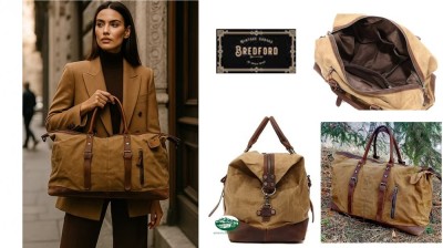 BREDFORD Borsa viaggio Chester Wax colore tan con inserti in cuoio