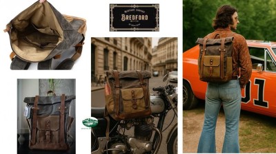 BREDFORD Zaino Crockett Wax colore otter green/tan con inserti in cuoio