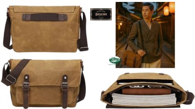 BREDFORD Borsa Dutton Wax colore tan con inserti in cuoio