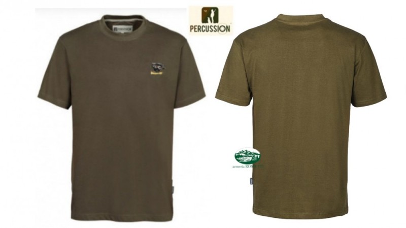 PERCUSSION T-shirt con cinghiale ricamato colore verde 1532B