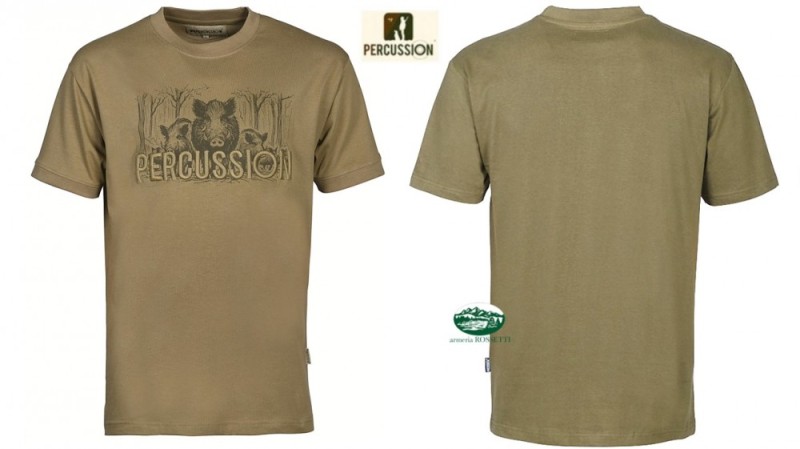 PERCUSSION T-shirt con stampa e ricamo colore cachi 15267