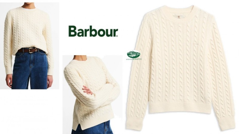 BARBOUR maglia Ashdown a trecce colore panna donna