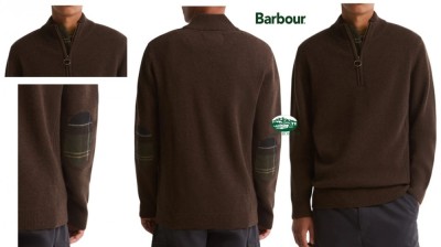BARBOUR Maglia Holden mezza zip colore marrone quercia