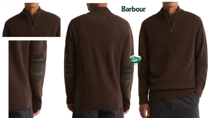 BARBOUR Maglia Holden mezza zip colore marrone quercia