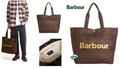 BARBOUR Borsa tote Telfield in tartan sovratintocolore marrone