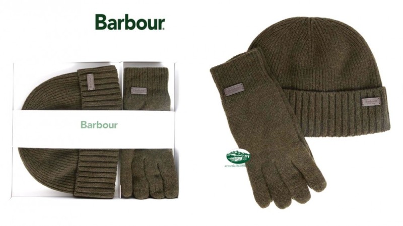 BARBOUR Set cappello e guanti Carlton colore verde