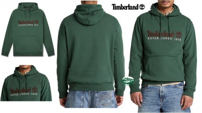 TIMBERLAND Felpa con Logo Established 1973 Ricamato colore verde scuro