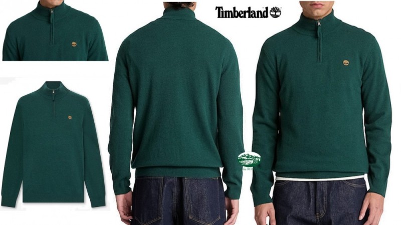 TIMBERLAND Maglia Cohas Brook mezza zip in Lana Merino colore verde scuro