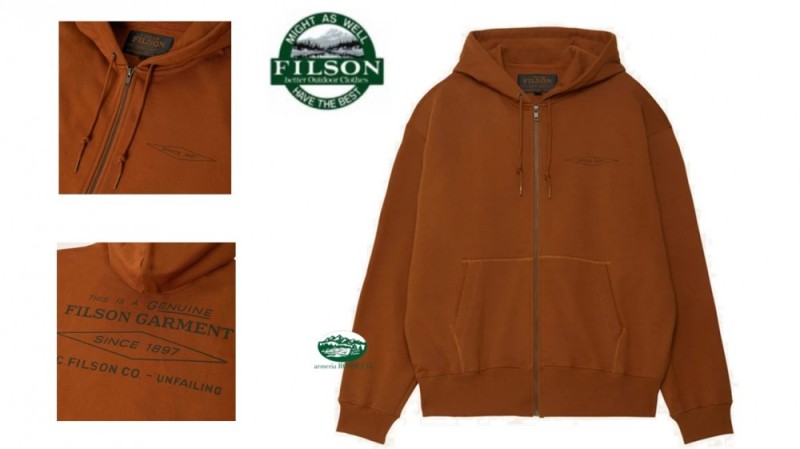 FILSON Felpa in cotone pesante con cappuccio colore  WHISKEY