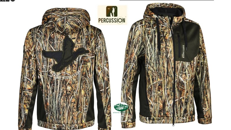 PERCUSSION felpa con cappuccio e zip colore camo/verde 15276